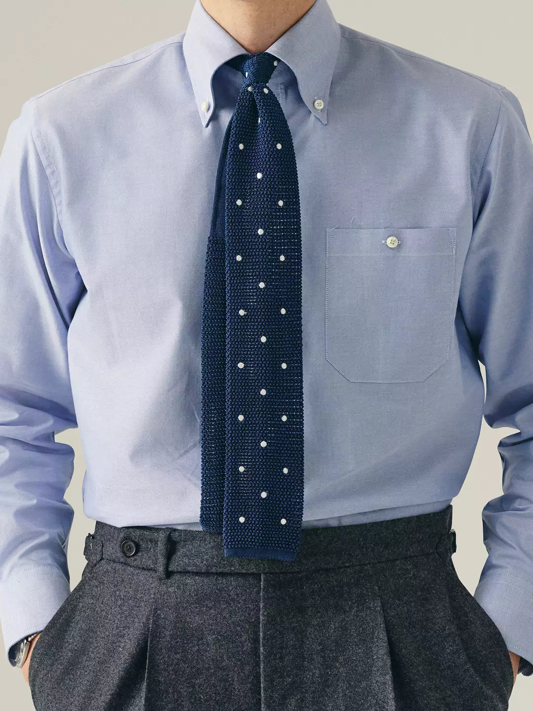 Tie Knitted Silk Navy White Dot