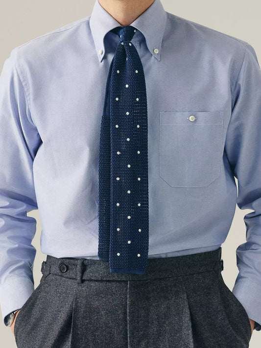 Tie Knitted Silk Navy White Dot
