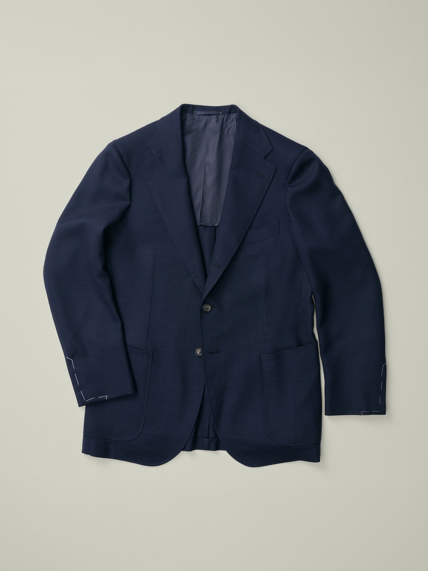 Mens jacket in blue hopsack wool fabric