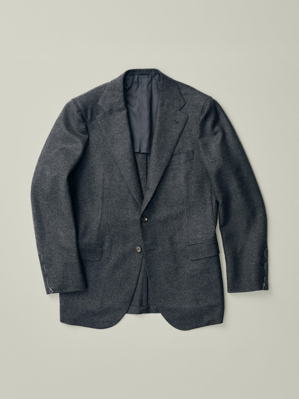 Suit jacket in single breasted grey flannels fabric