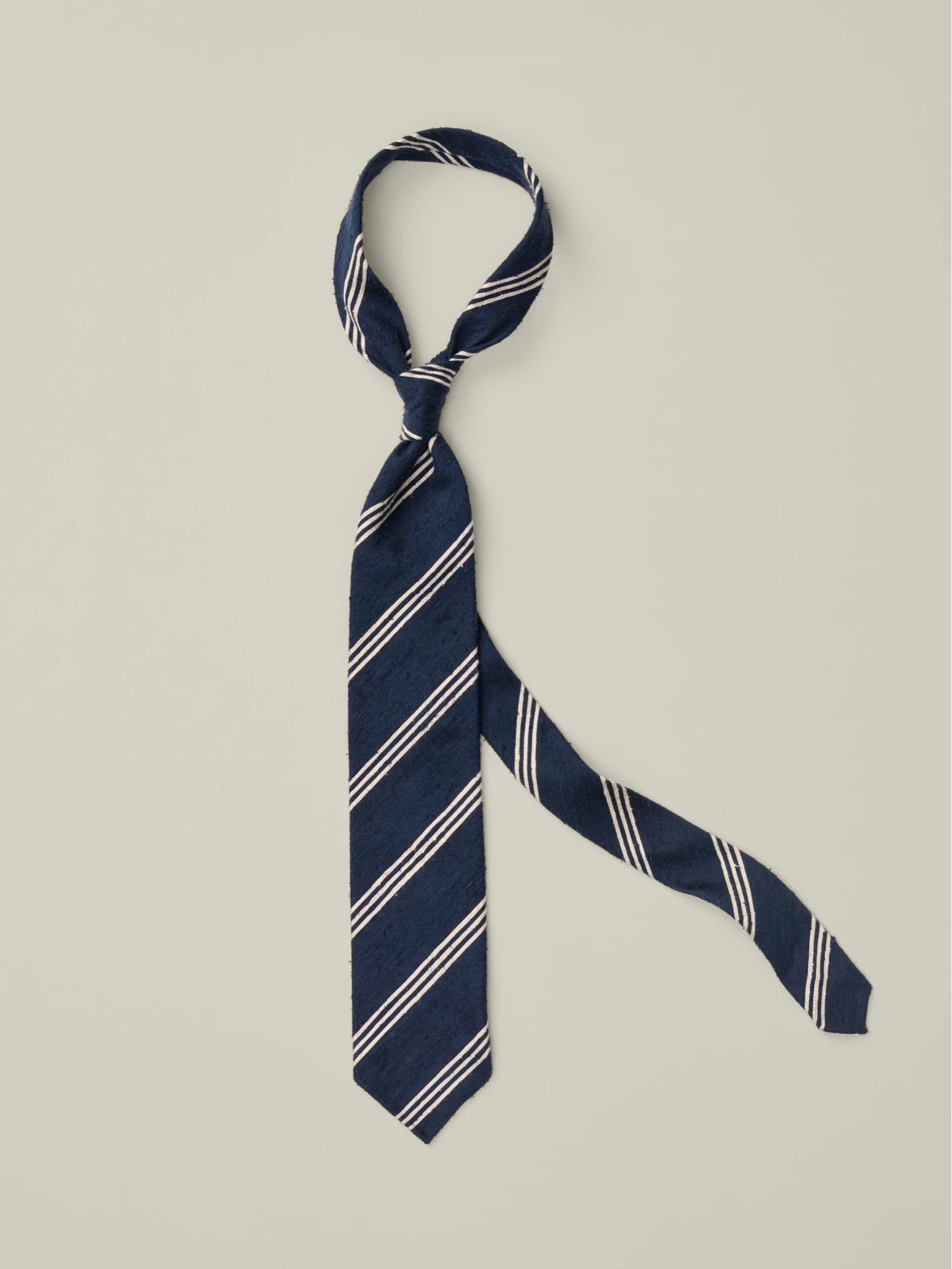 Navy & white striped tie in silk